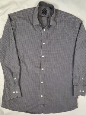 English Laundry Men's Navy and White Micro-Check Dress Shirt